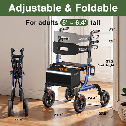 RollisRoll All Terrain Walker for Seniors with Seat, Foldable Aluminum Frame 10”