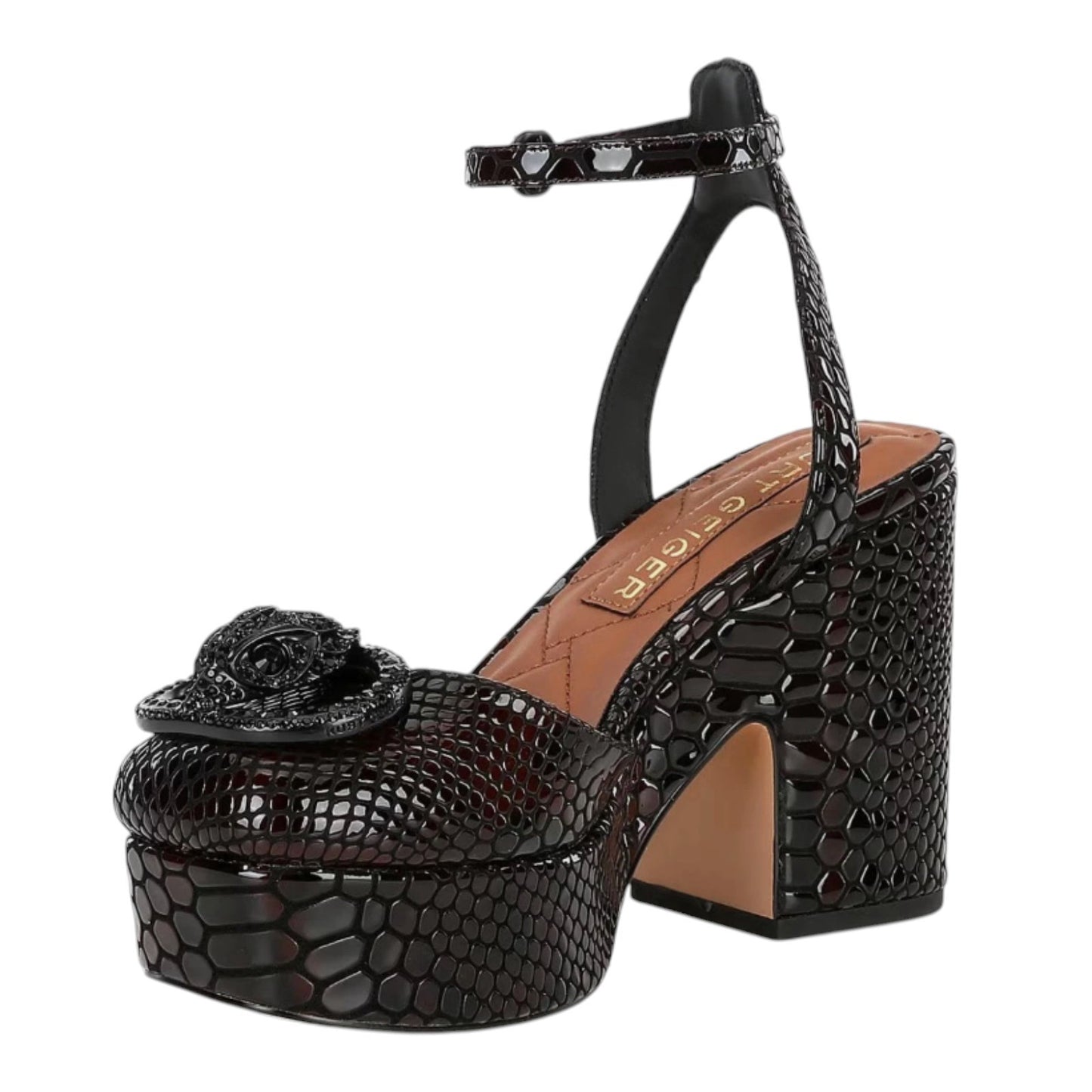 Kurt Geiger Women's Closed Chelsea Platform Heel Black & Brown Snake Print