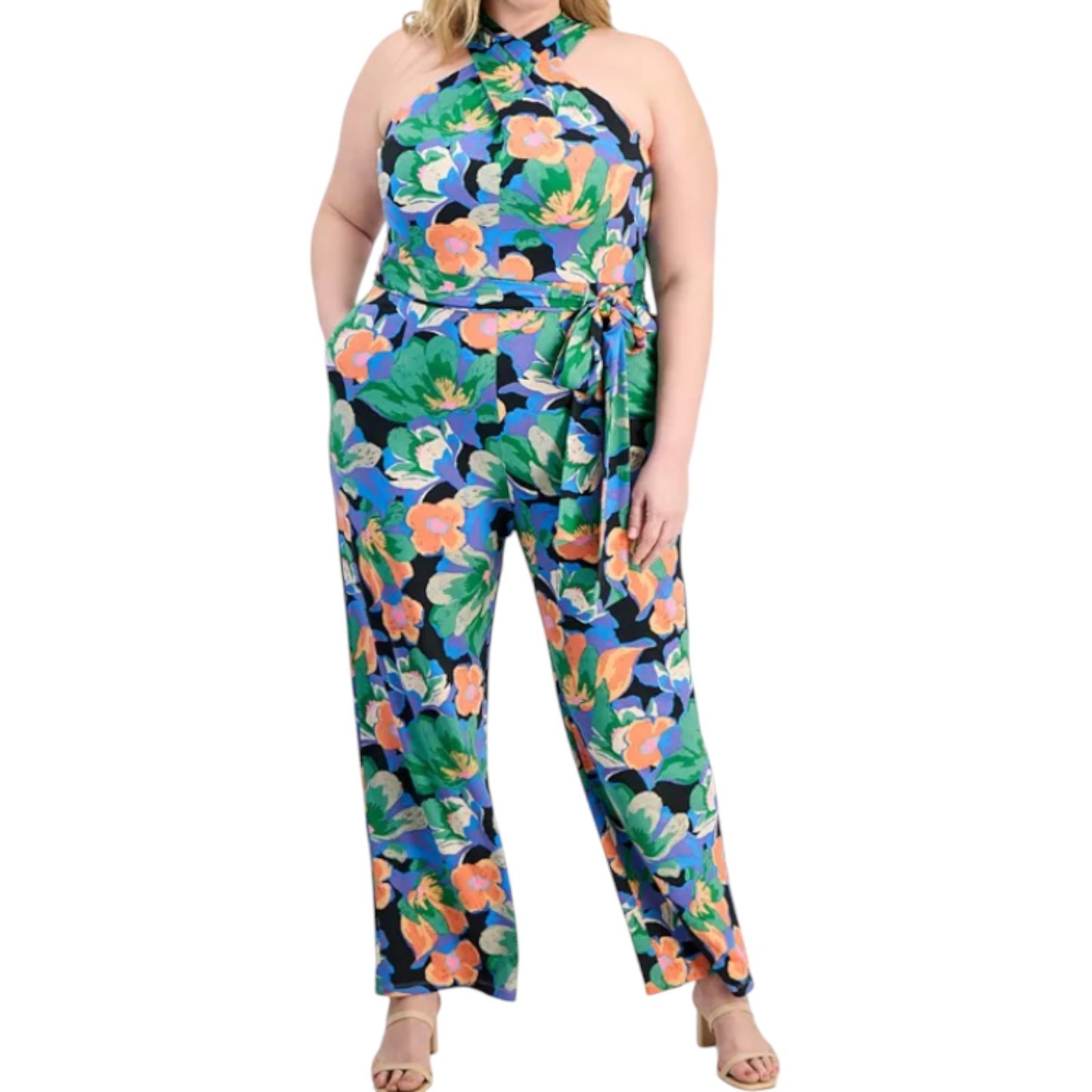 Tahari Plus Size Twist Halter-Neck Jersey Jumpsuit