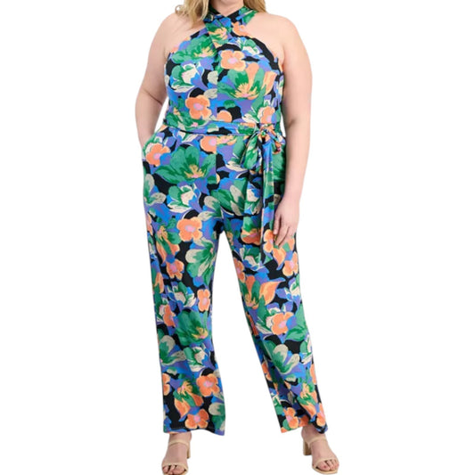 Tahari Plus Size Twist Halter-Neck Jersey Jumpsuit