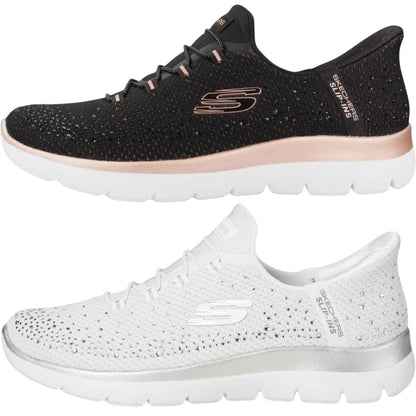 Women's Skechers Slip Ins Summit Brilliant Shine Sneakers Black or White Availab