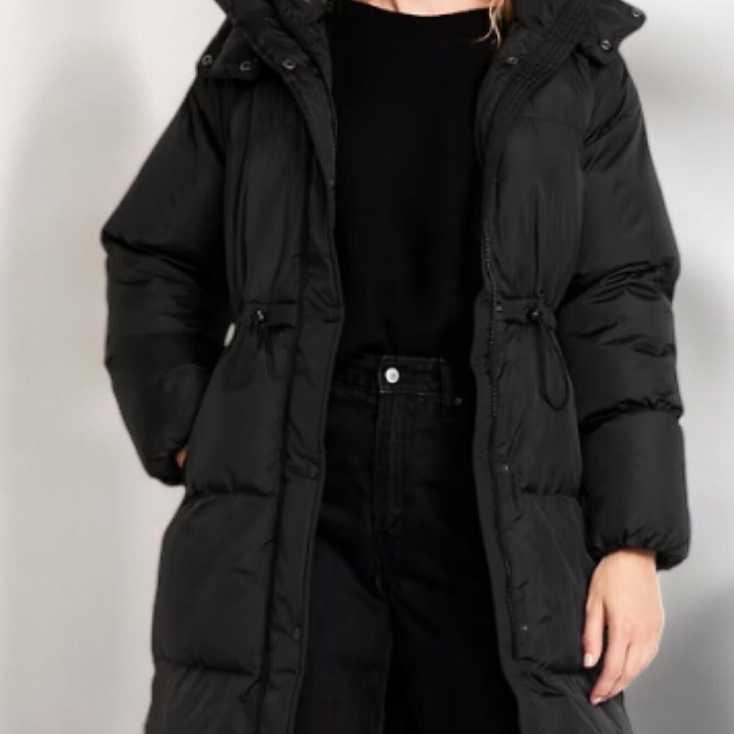 Old Navy Water-Resistant Quilted Long Puffer Jacket, Black