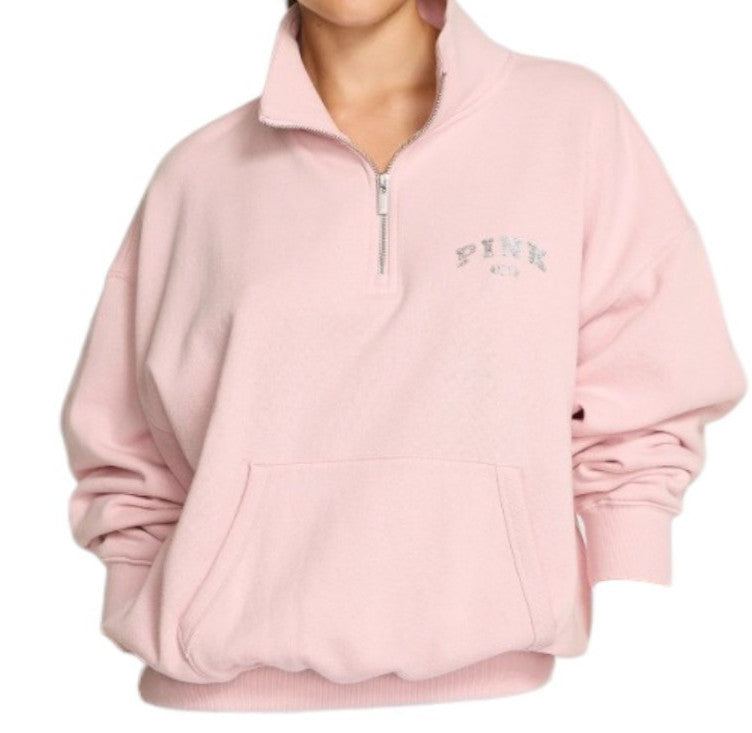 PINK Ivy Fleece Quarter-Zip Sweatshirt in Pink Lollipop - Sizes M, L, XL