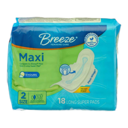 Breeze Ultra Thin Size 2 Super Long Pads 18 Count x 10 - 180 total