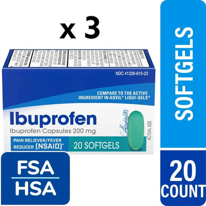 Equate Ibuprofen Softgel Capsules, 200 mg, 20 Count (3-pack)