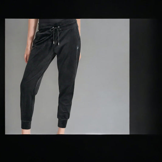 DKNY Sport Women's Velour Logo-Print Joggers Black,L