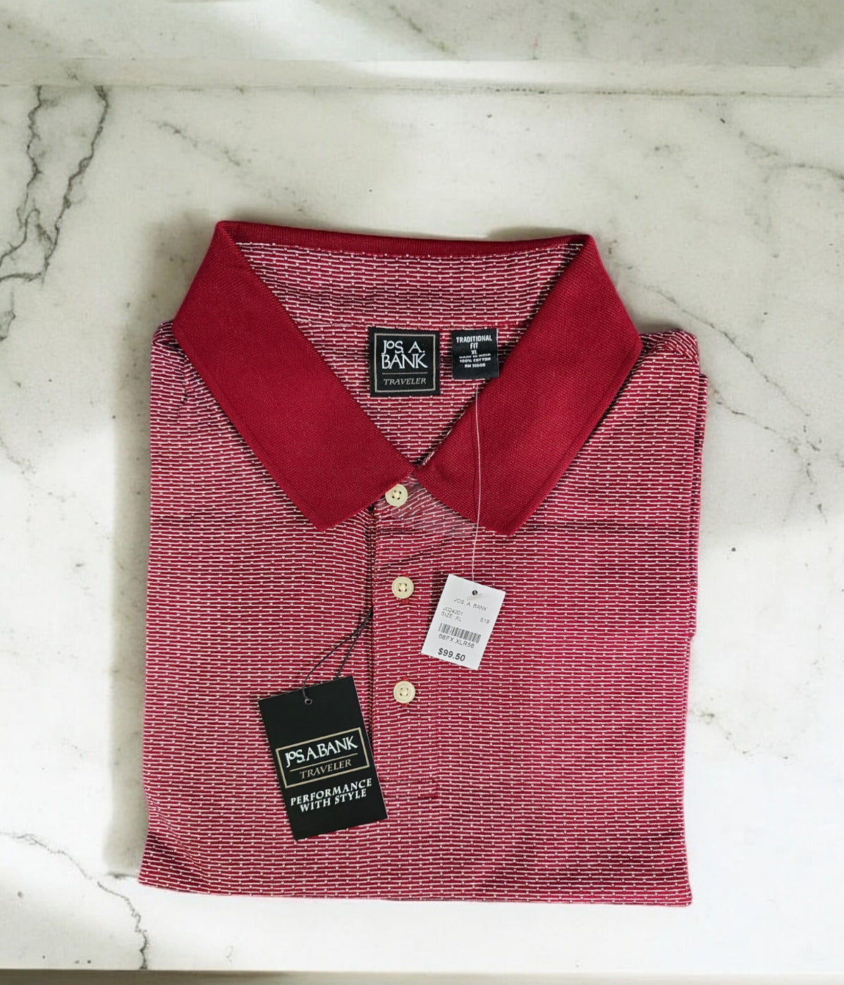 Jos. A. Bank Traveler Performance Polo, Dark Red, XL
