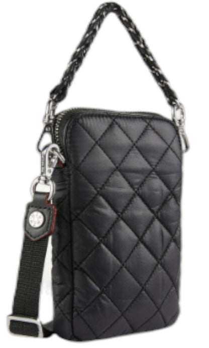 MZ Wallace Micro Crosby Crossbody Bag with Chain Strap - Black Quilted Nylon