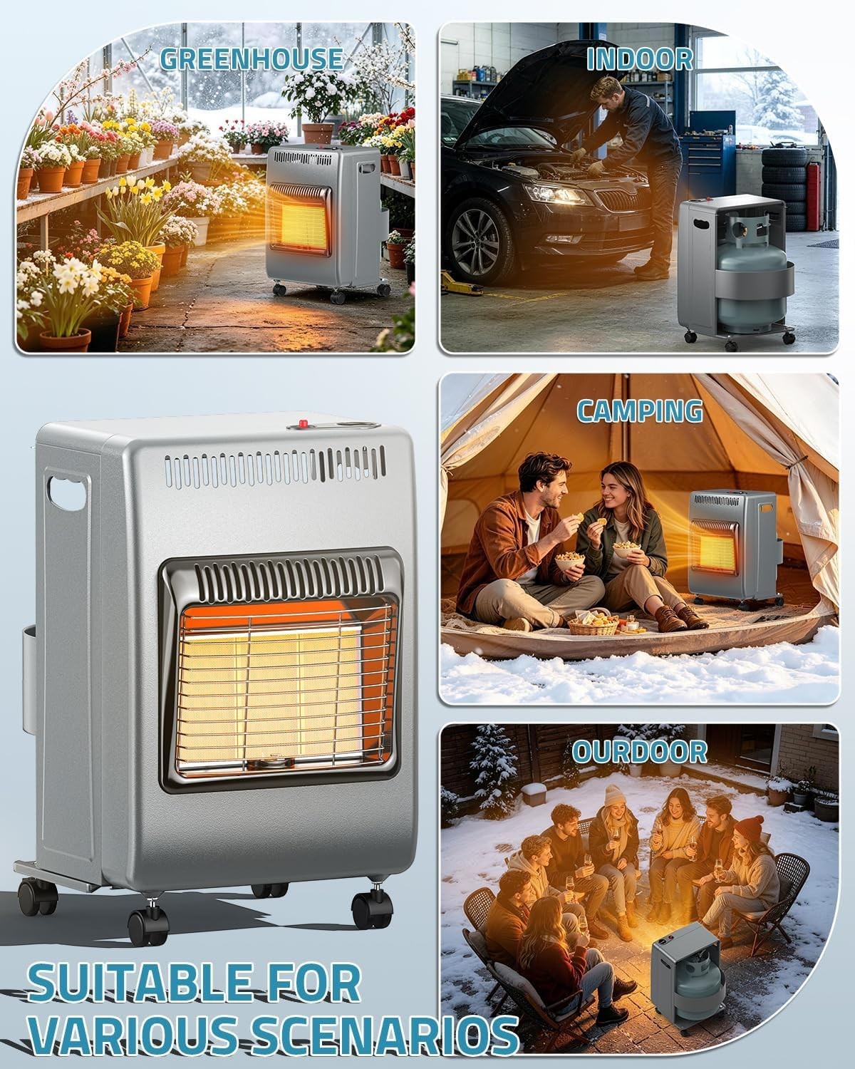 PAULINN Propane Heater Indoor Outdoor Patio Heaters 18000 BTU 3 Modes