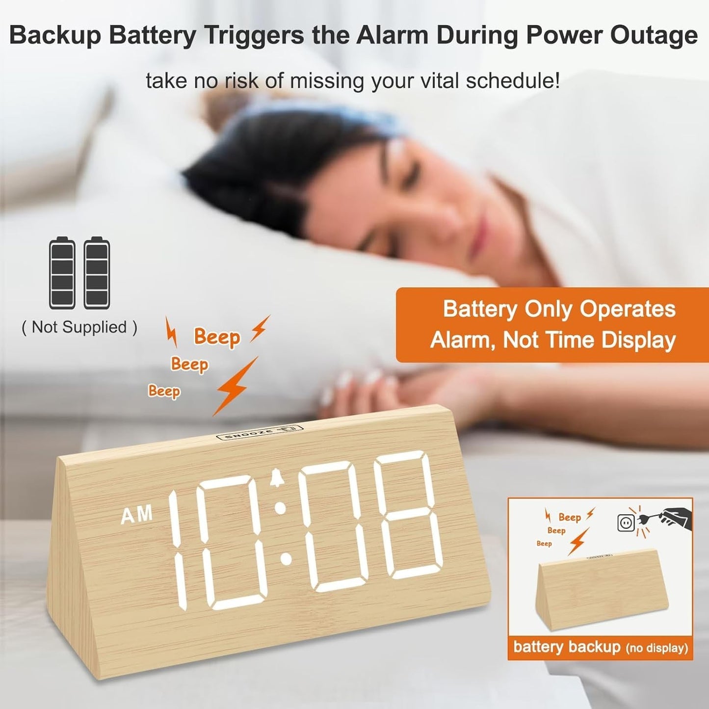 DreamSky Wooden Digital Alarm Clocks for Bedrooms - Electric Desk Clock