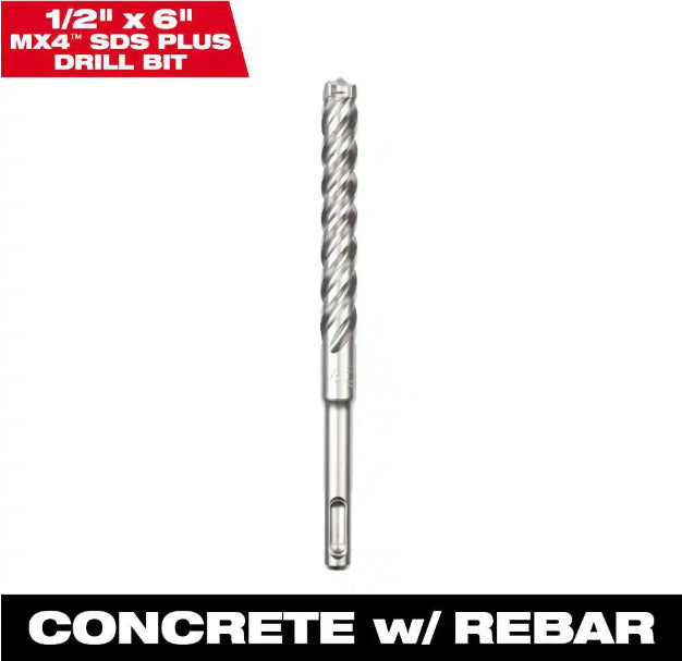 MILWAUKEE (48-20-8371) 1/2" x 6" 4-Cutter SDS-PLUS Carbide Drill Bit