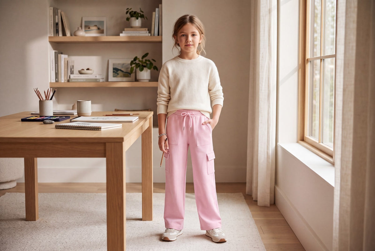 ShoSHo Girls Pink Fleece Cargo Jogger Pants Size 7, 8, 10, 12 Sweatpants