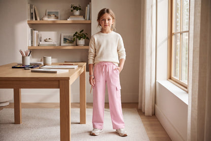 ShoSHo Girls Pink Fleece Cargo Jogger Pants Size 7, 8, 10, 12 Sweatpants