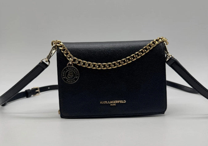KARL LAGERFELD Paris Lourdes leather chain strap crossbody bag - BLACK