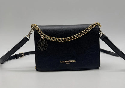 KARL LAGERFELD Paris Lourdes leather chain strap crossbody bag - BLACK