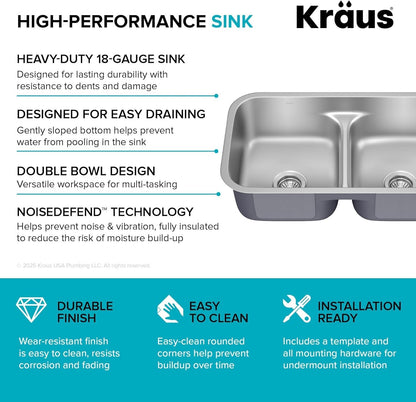 KRAUS Premier 32-inch 18 Gauge Undermount 50/50 Double Satin - KBU32