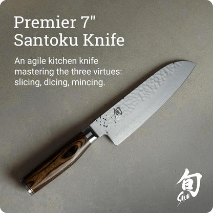 Shun Premier 7" Santoku Knife - TDM0702 - Walnut, Contoured Pakkawood Handles