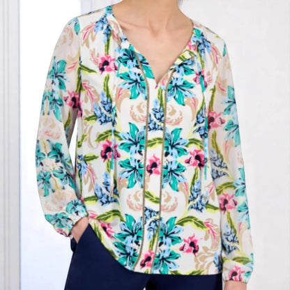 JM Collection Womens Floral Printed Top Blouse NWT