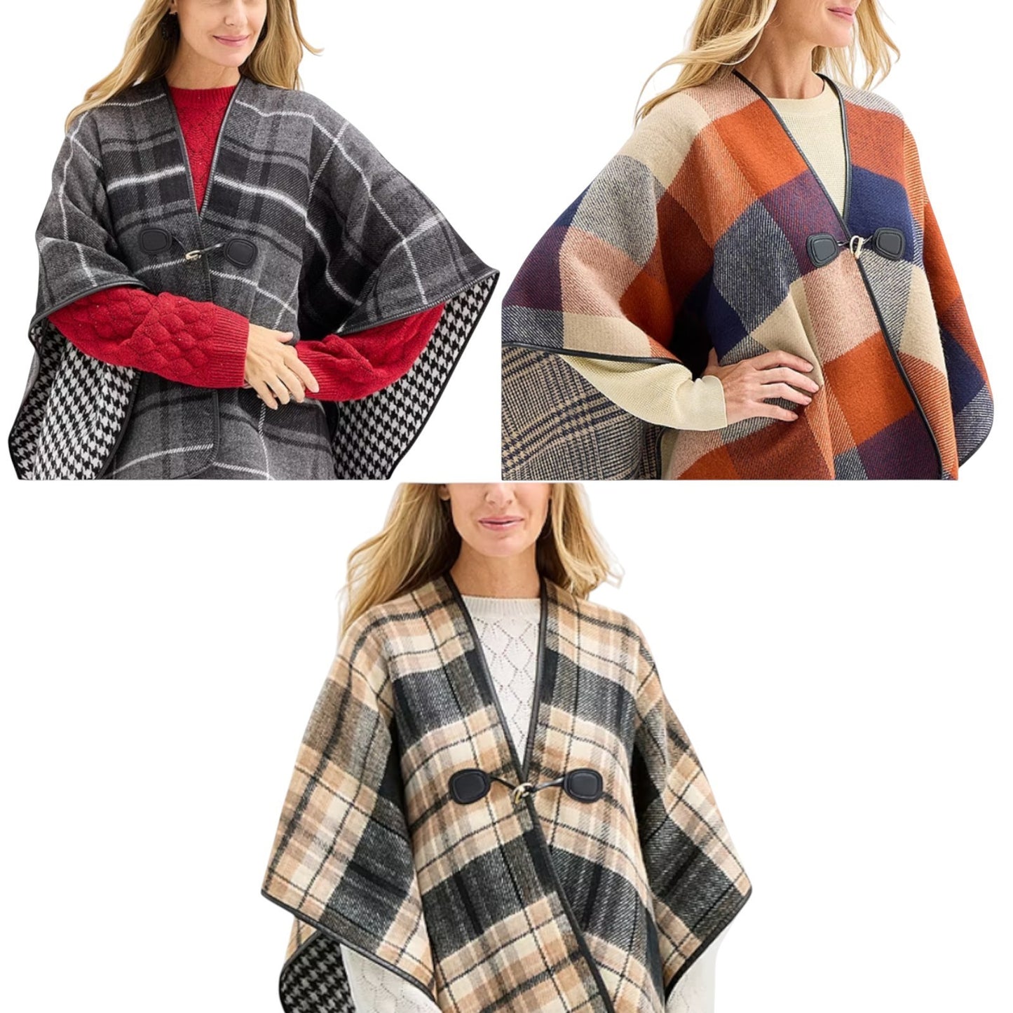 Liz Claiborne Wrap Shawl Plaid Houndstooth Lined Oversized Fall Equestrian 41x30