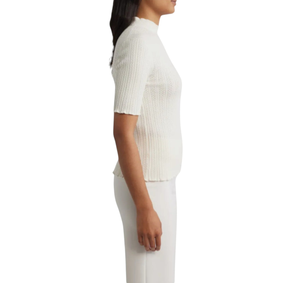 Mock Neck Short Sleeve Cotton Blend Sweater Anne Klein - Creamy White - XL