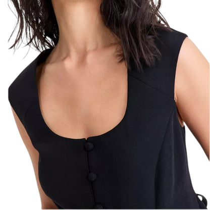 On 34th Women's Crepe Button Front Vest Scoopneck Button Front Vest Drapey
