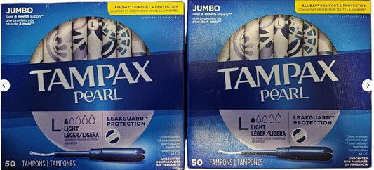 Tampax Pearl Light Leak Guard Protection 50ct Each Jumbo Unscented 2 Pack #A19