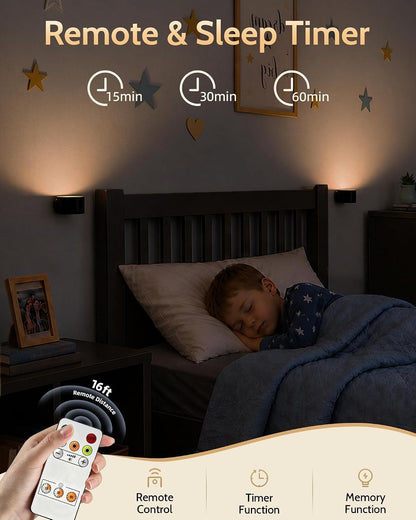 Rechargeable Wall Sconces with Remote, Magnetic Wall Lights, Black, 3 Color Temp