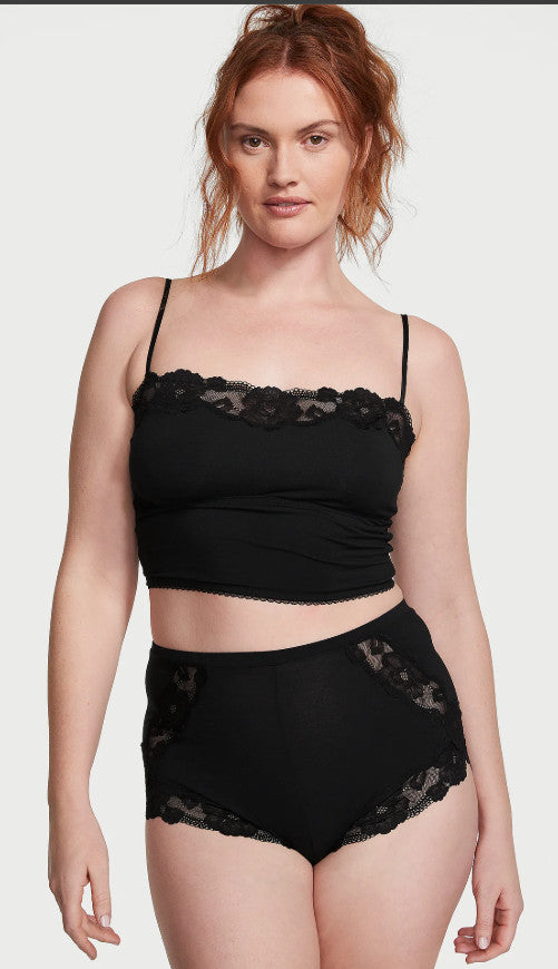 Victoria's Secret Modal Soft & Lace Trim Straight-Neck Cami Set Black Medium