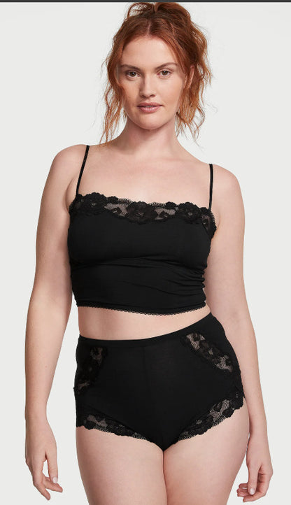 Victoria's Secret Modal Soft & Lace Trim Straight-Neck Cami Set Black Medium