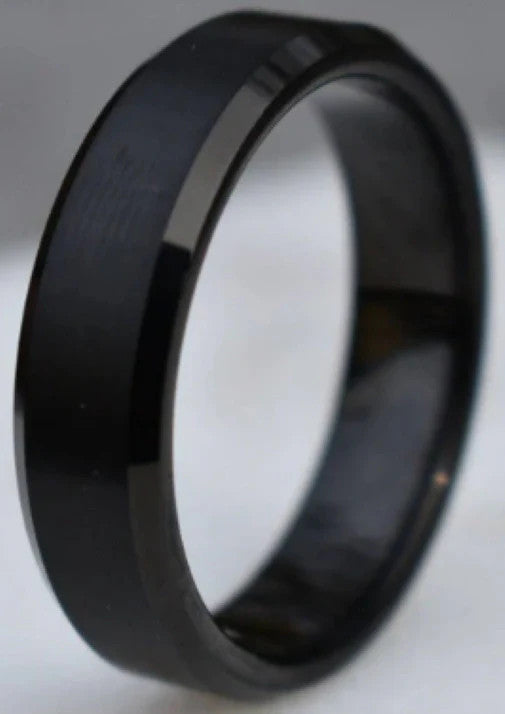 6mm Black PVD Beveled Edge Tungsten Band