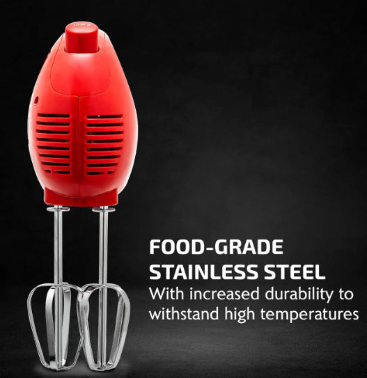 OVENTE Portable 5 Speed Hand Mixer W/ SS Whisk Beaters - Red - No Storage Case