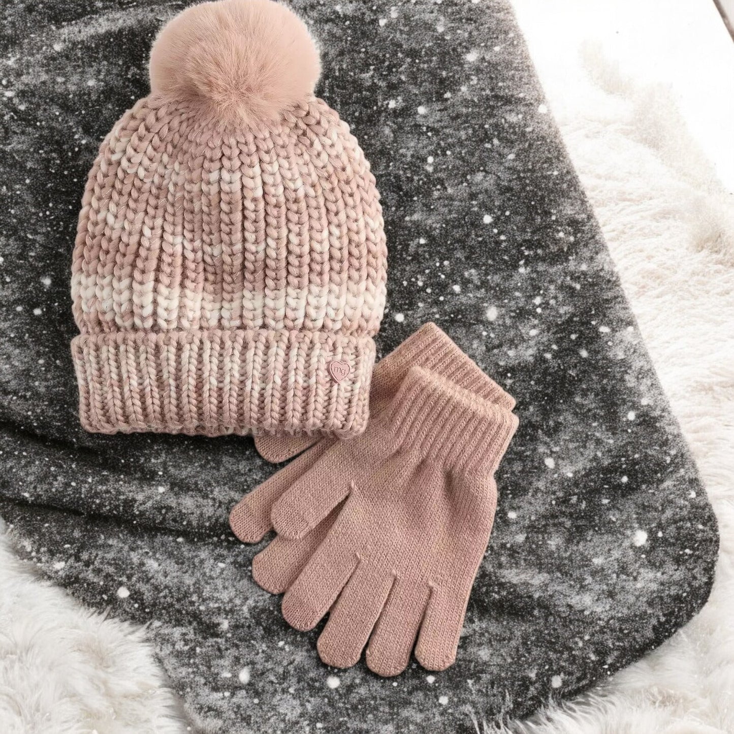 Girl's Madden Girl Beanie and Glove Set, Ombre Blush, 7-16