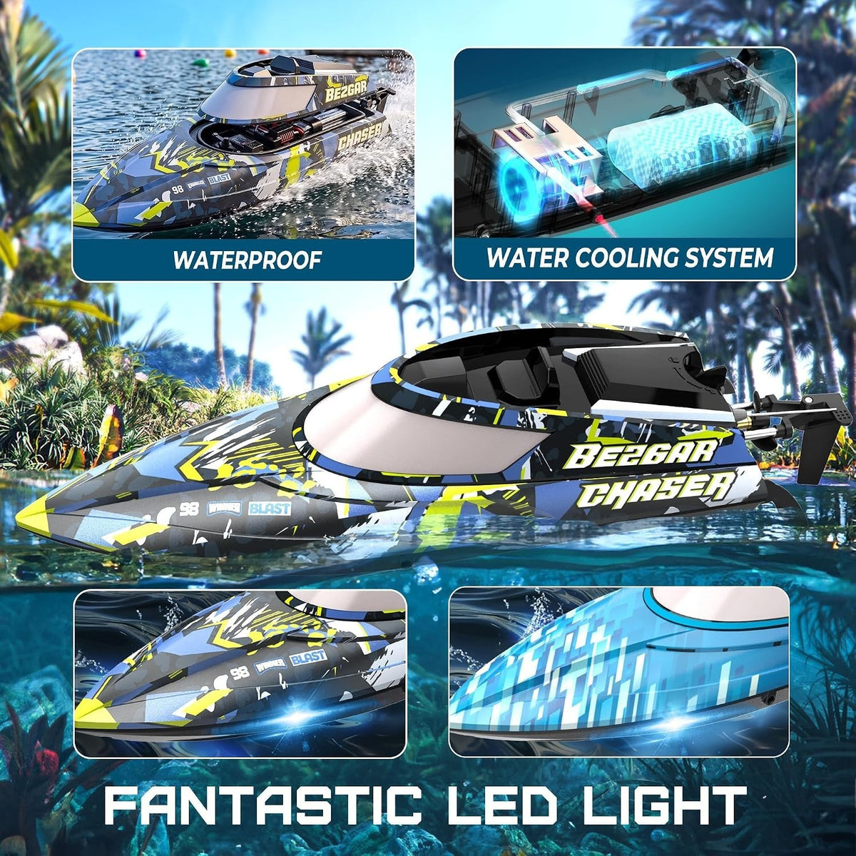 BEZGAR TX2P1, 2 Packs 30 KPH RC Boats with Suitcase - 2 Boats & Remotes Included