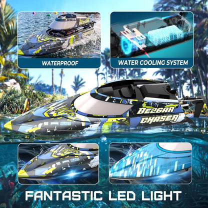 BEZGAR TX2P1, 2 Packs 30 KPH RC Boats with Suitcase - 2 Boats & Remotes Included