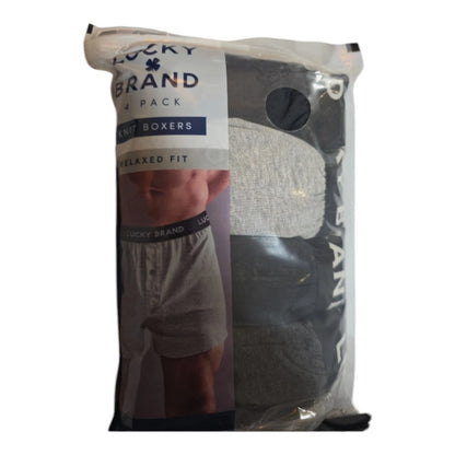 Lucky Brand Men's 4-Pack Relaxed Fit Soft Knit Boxers | Black/Grey | 2XL