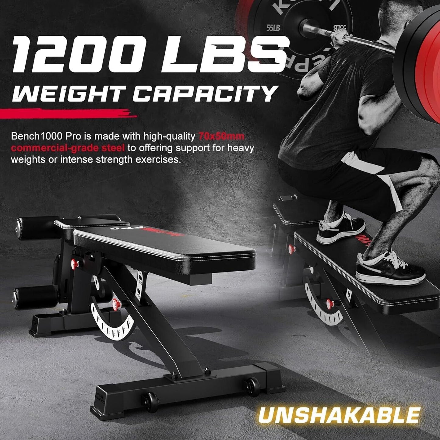Keppi 1200LB Weight Bench, Heavy Duty Bench1000 PRO, Adjustable Workout Bench