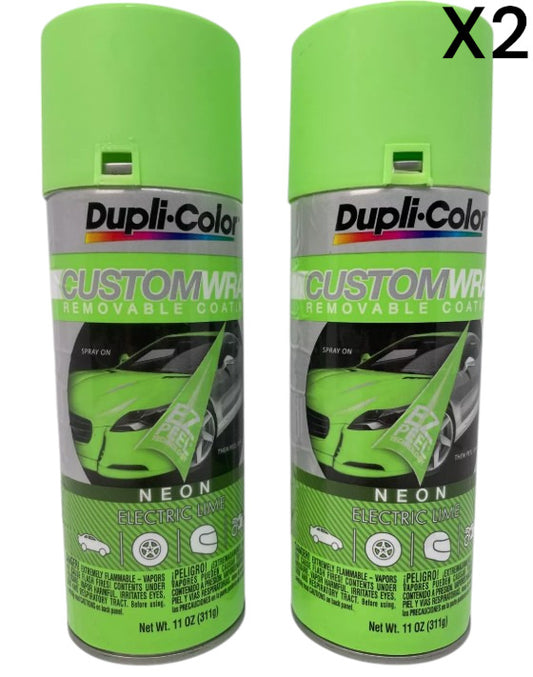 2 Pack Dupli-Color Custom Wrap Removable Coat Neon Electric Lime Paint 11oz