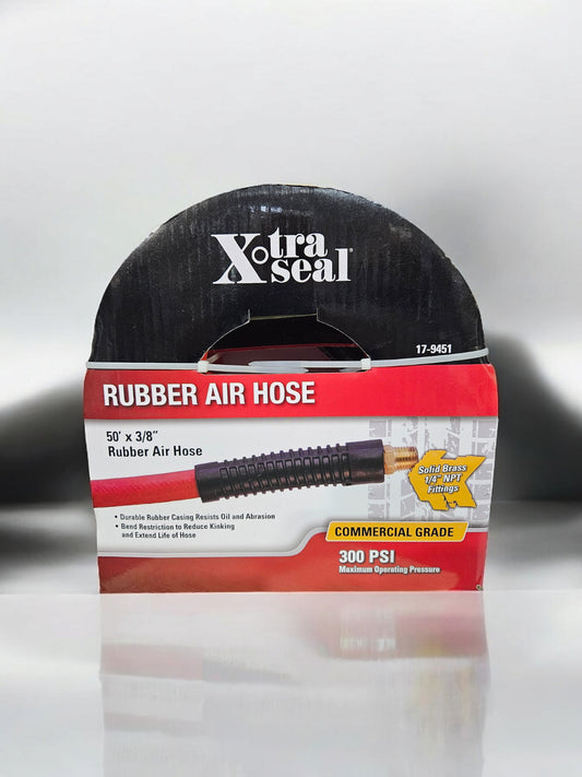 Xtra Seal 17-9451 Rubber Air Hose 50'x3/8" Solid Brass 1/4" NPT Fittings 300 PSI