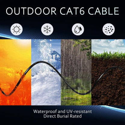 Outdoor Direct Burial Cat6 Ethernet Cable 1000ft UTP 550MHz CCA, 10Gbps, 23AWG