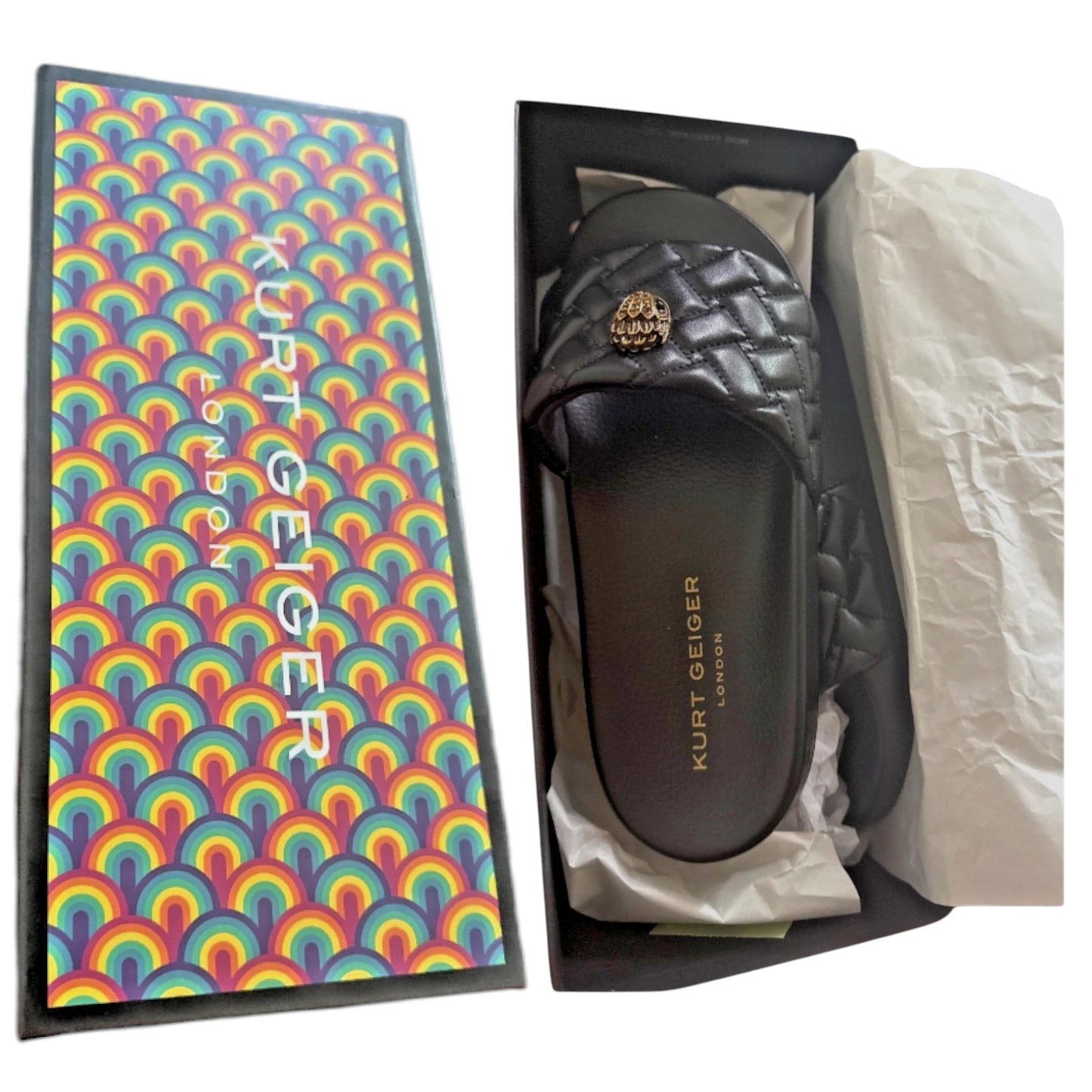 Kurt Geiger London Women's Meena black Teddy Eagle Head Slides Sandals