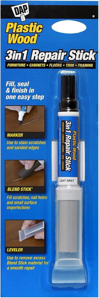 DAP Plastic Wood 3in1 Repair Stick | Fill, Seal & Finish (Gray)