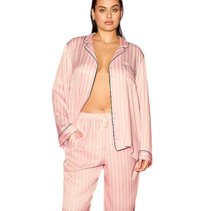 NWT Victoria’s Secret Glazed Satin Pajama set Long PINK ICONIC STRIPE XS,S, M, L