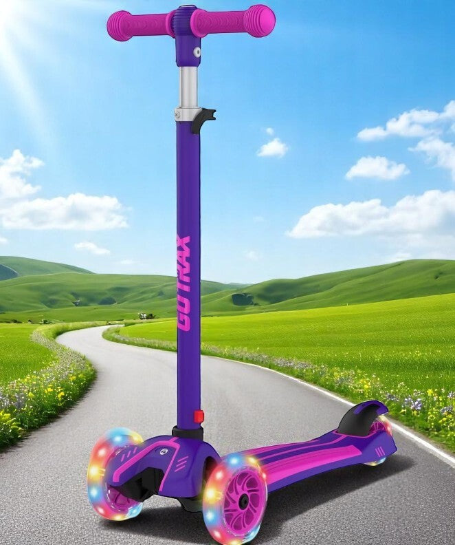 Kids Kick Scooter, LED Lighted Wheels and 3 Adjustable Height Handlebars, Lea...