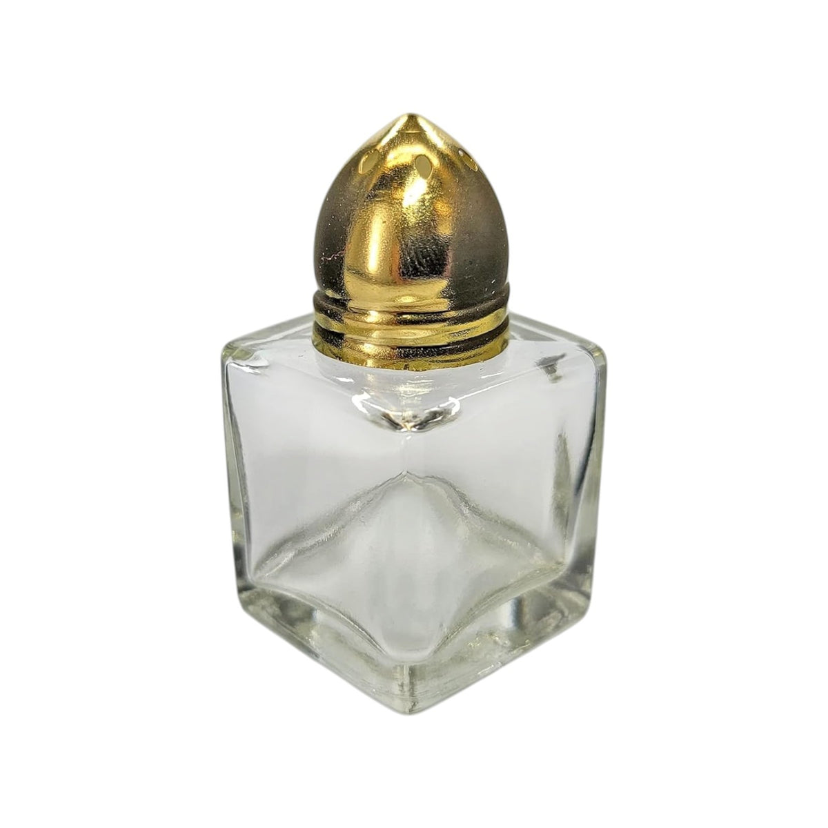 Clear Glass Mini Cube Salt & Pepper Shakers with Gold-tone Tops - 1/2 ounce each