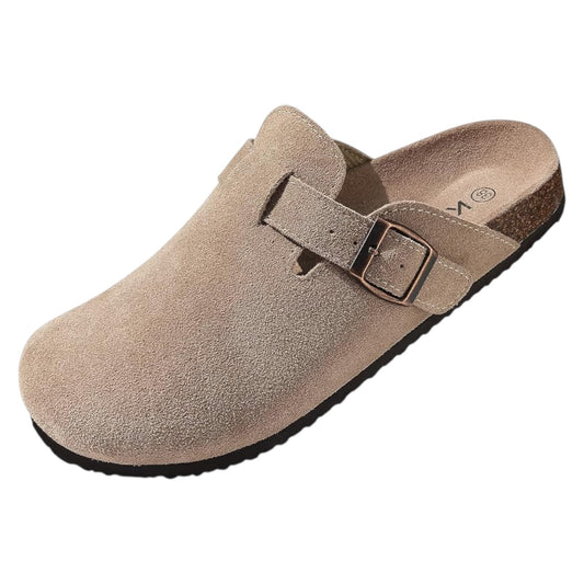 KIDMI Women's Suede Clogs Leather Mules Cork Footbed Sandals Potato Shoes | Sz10
