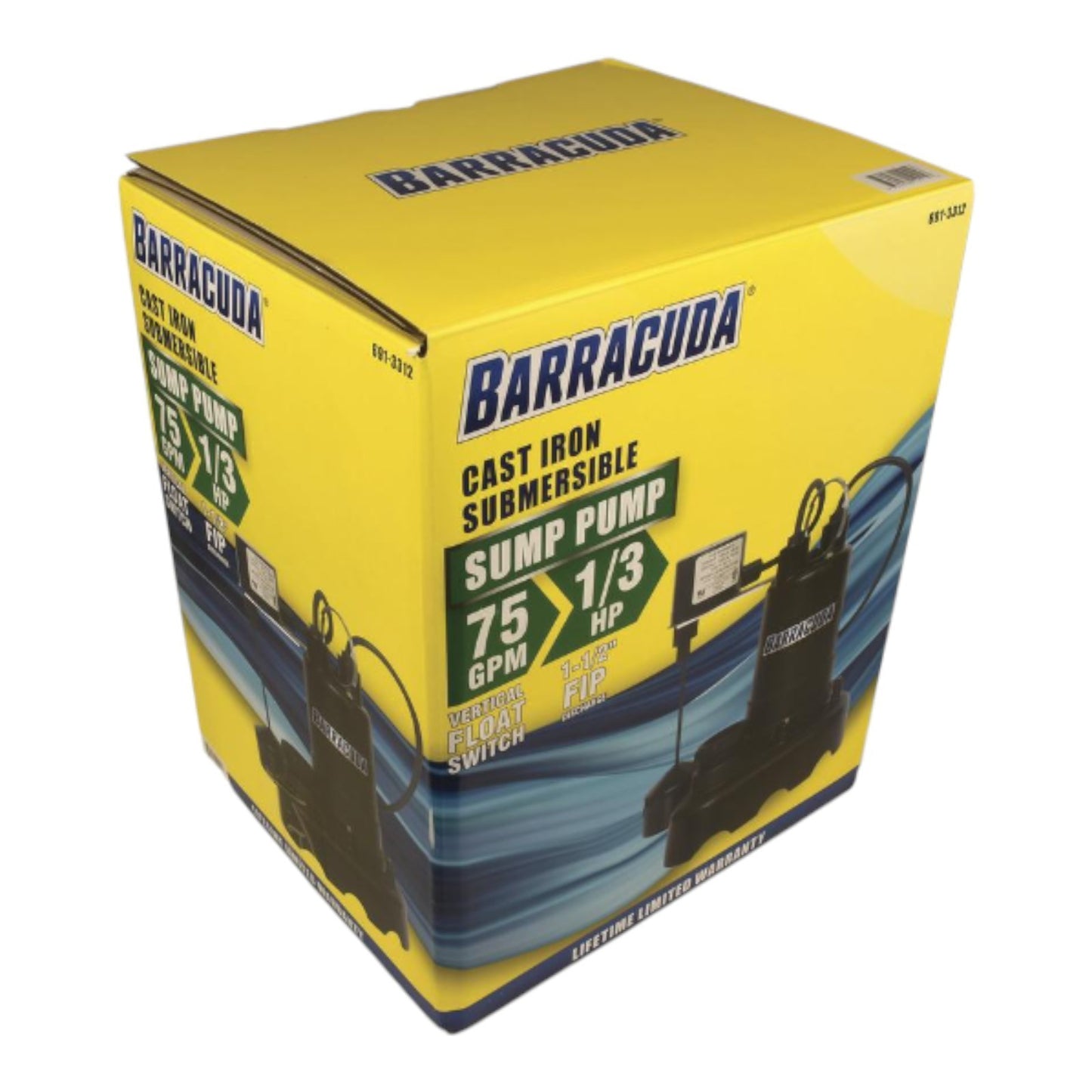 Barracuda 1/3 HP Cast Iron Sump Pump w/ Vertical Switch, BAS33V-1-10, 55 GPM