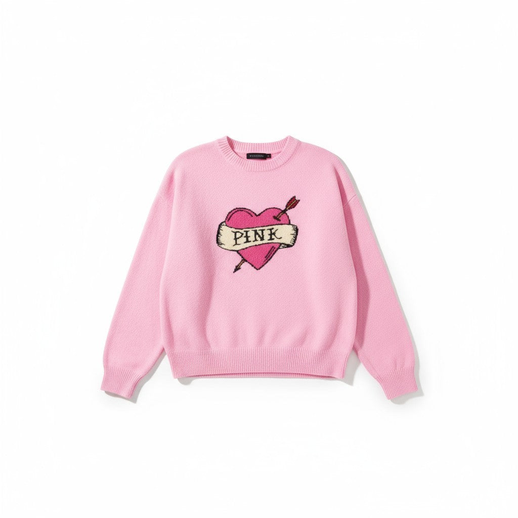 Victoria's Secret PINK Collegiate Knit Crewneck Sweater in Pink Heart