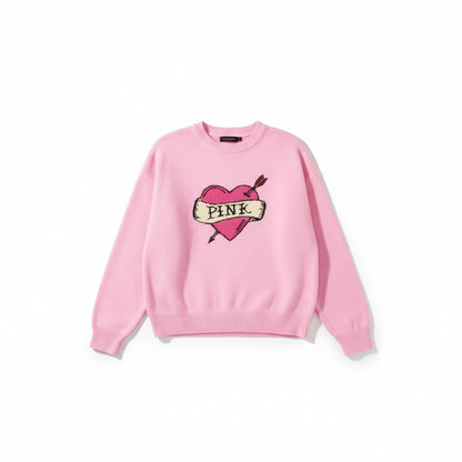Victoria's Secret PINK Collegiate Knit Crewneck Sweater in Pink Heart