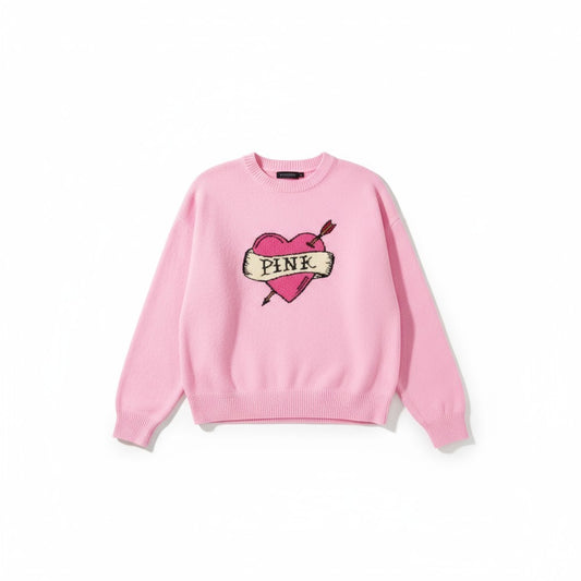 Victoria's Secret PINK Collegiate Knit Crewneck Sweater in Pink Heart