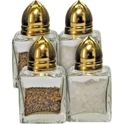 Clear Glass Mini Cube Salt & Pepper Shakers with Gold-tone Tops - 1/2 ounce each